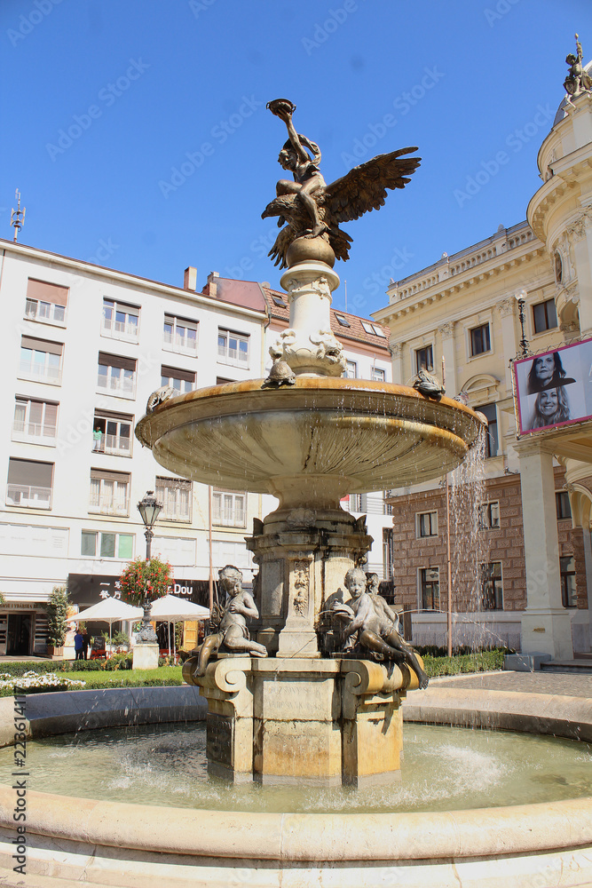 Ganymedes fountain in front of Slovak national theatre in Bratislava
