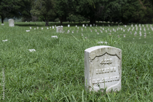 Detail of the tombstone of an unknown soldier at the Vicksburg National Cemetery, in Vicksburg, Mississippi, USA