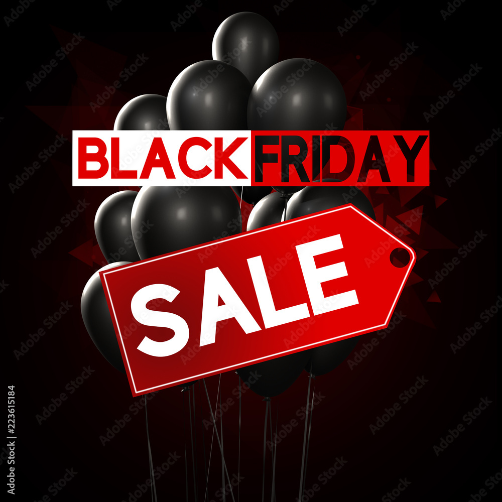 Fototapeta premium Black Friday Sale design template with black balloons in background