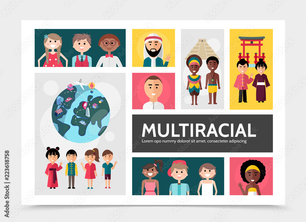 Flat Multiracial People Infographic Concept Flat Multiracial People Infographic Concept