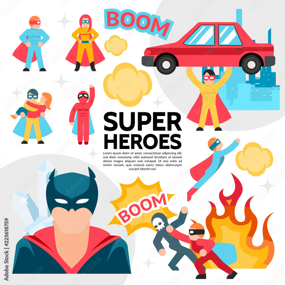 Fototapeta premium Flat Superheroes Template
