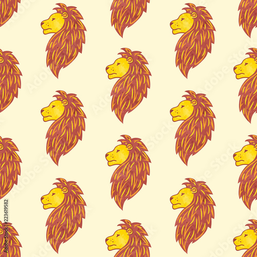 Seamles pattern with lion heads. Vector illustration.