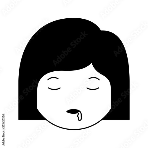 cartoon head woman asleep kawaii character