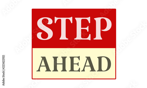 Step Ahead - written on red card on white background