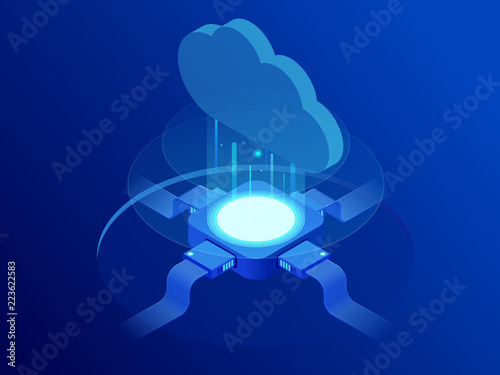 Isometric modern cloud technology and networking concept. Web cloud technology business. Internet data services vector illustration
