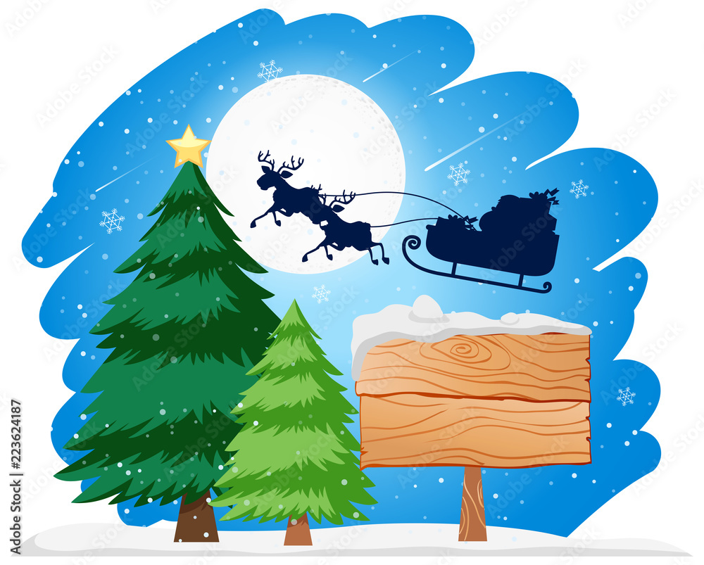 Naklejka premium Wooden sign santa in sleigh concept