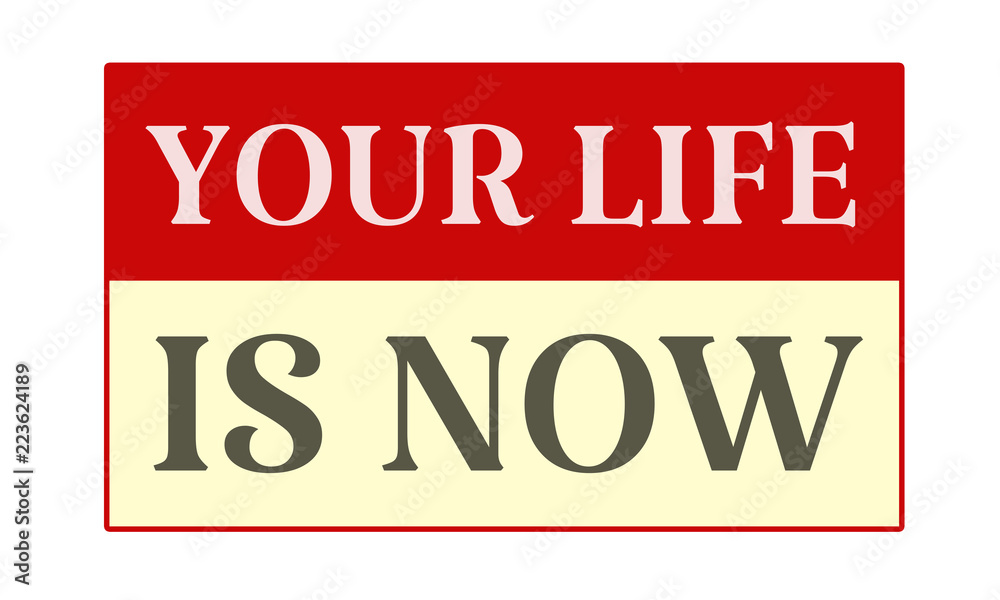 Your Life Is Now - written on red card on white background Your Life Is Now - written on red card on white background