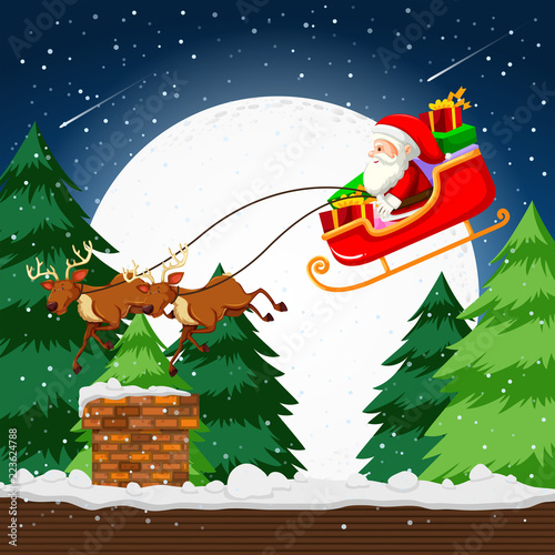 Santa flying in a sleigh