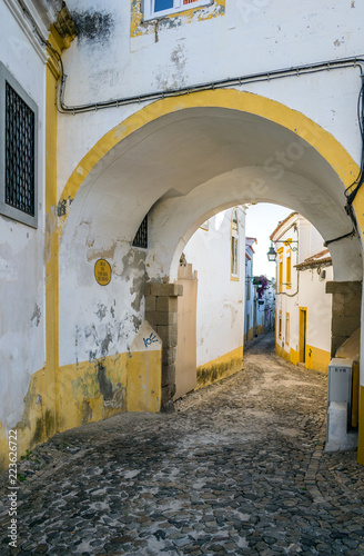 Old town center of Evora, declared a World Heritage Site by UNESCO, in Portugal
