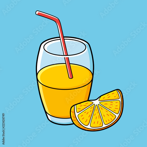 Glass of orange juice with slice vector.