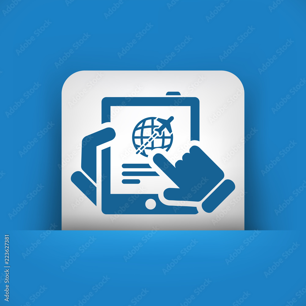Airplane booking icon on tablet Airplane booking icon on tablet