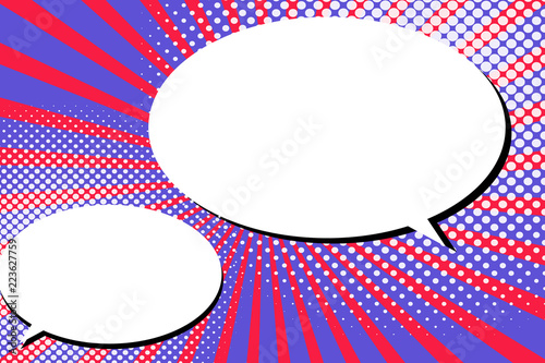 Flat design Vector Illustration Empty esp template copy text for Ad, promotion, poster, flyer, web banner, article. Two Halftone Blank Oval speech balloon Tail facing opposite direction