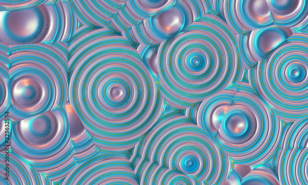 Abstract background with colored circles in the form of sound waves coming out of a speaker.