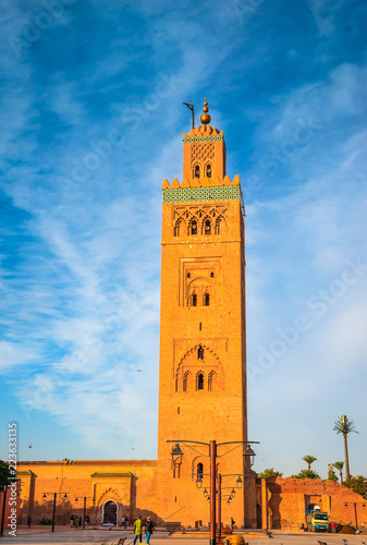 Koutoubia Mosque minaret in old medina  of Marrakech, Morocco