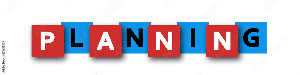 Planning - letters written in beautiful boxes on white background Planning - letters written in beautiful boxes on white background