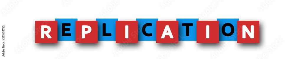 Replication - letters written in beautiful boxes on white background Replication - letters written in beautiful boxes on white background