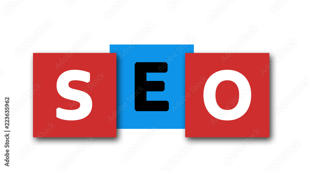 Seo - letters written in beautiful boxes on white background Seo - letters written in beautiful boxes on white background