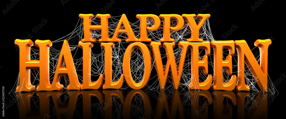 Fototapeta premium Happy Halloween covered in spider webs