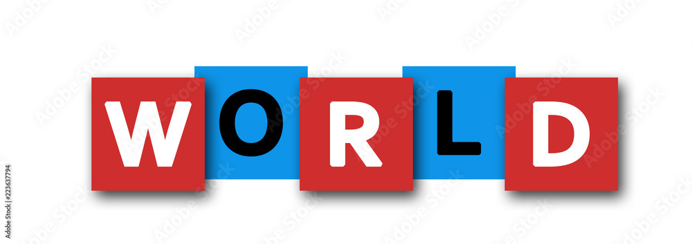 World - letters written in beautiful boxes on white background World - letters written in beautiful boxes on white background