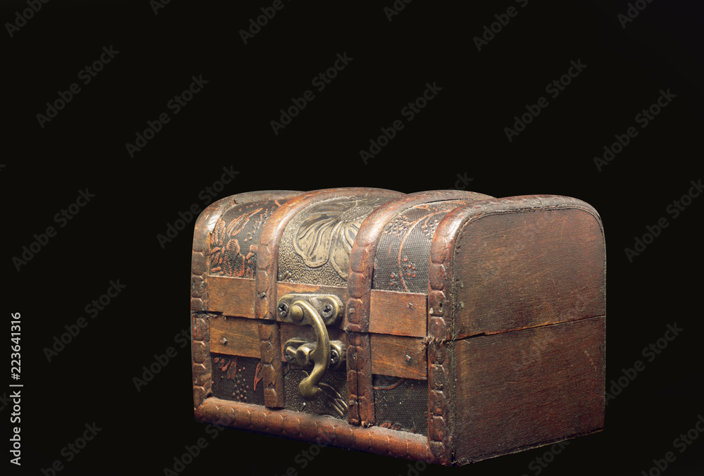 old wood box in a black background old wood box in a black background