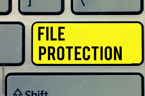 Text sign showing File Protection. Conceptual photo Preventing accidental erasing of data using storage medium. photo