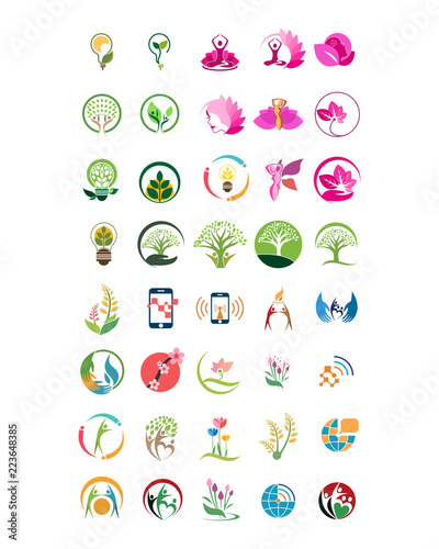 variation mixed herb plant technology image vector icon logo symbol set