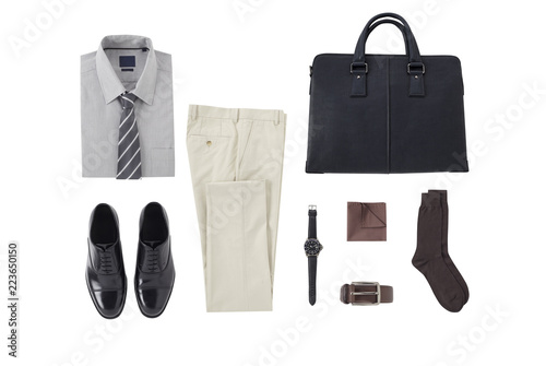 business cloth and accessories set on white background 
