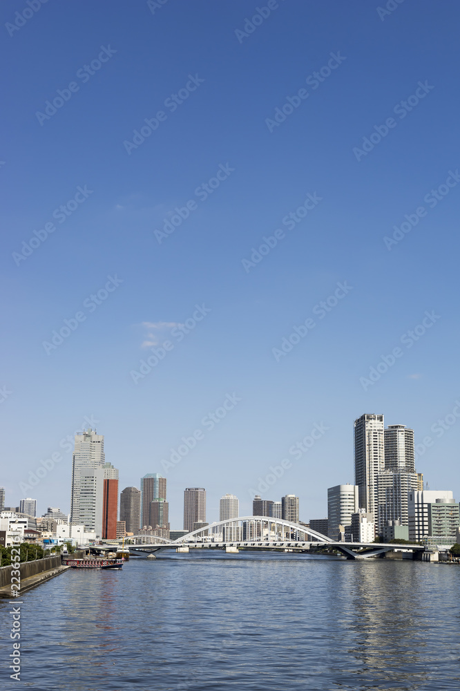 Fototapeta premium widok na zatokę tokio z molo takehiba w tokio