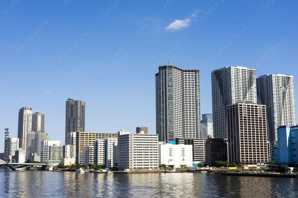 Fototapeta premium view of tokyo bay from takeshiba pier tokyo
