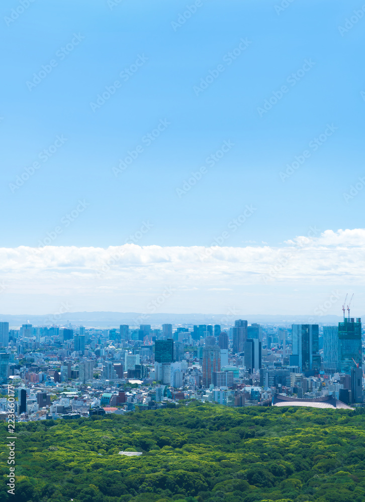 東京風景・青空と緑・渋谷方面