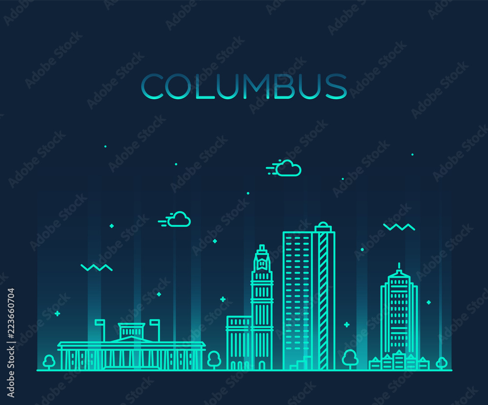 Fototapeta Columbus skyline Ohio USA vector linear style city