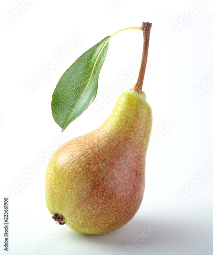  fresh, yellow, pear on white background
