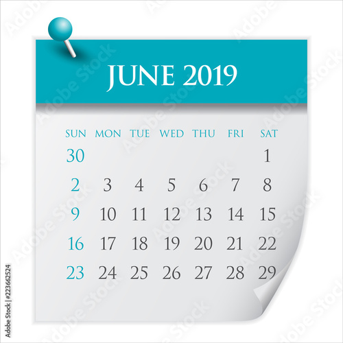 June 2019 monthly calendar vector illustration