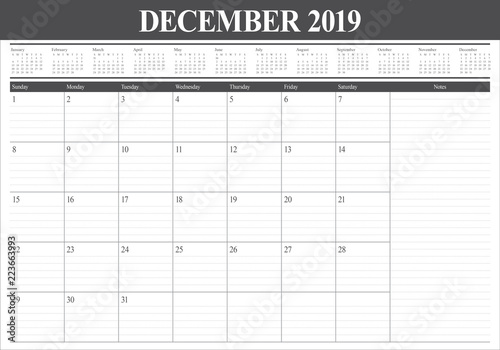 December 2019 desk calendar vector illustration