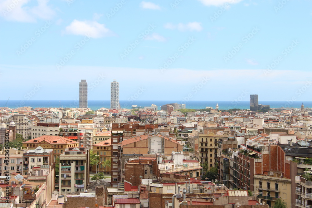 Barcelona skyline with a view of the Mediterranean Sea