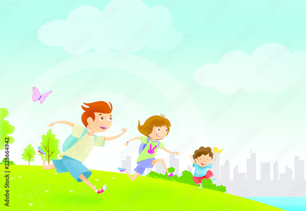 Ilustracion niños en el parque