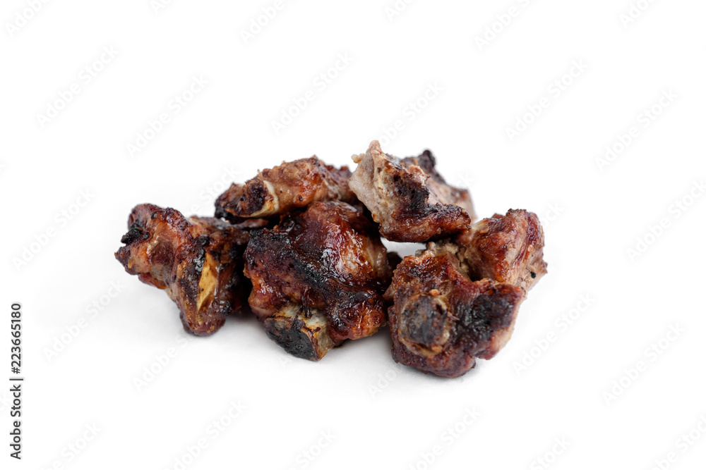 Pork ribs shashlik isolated on white background.