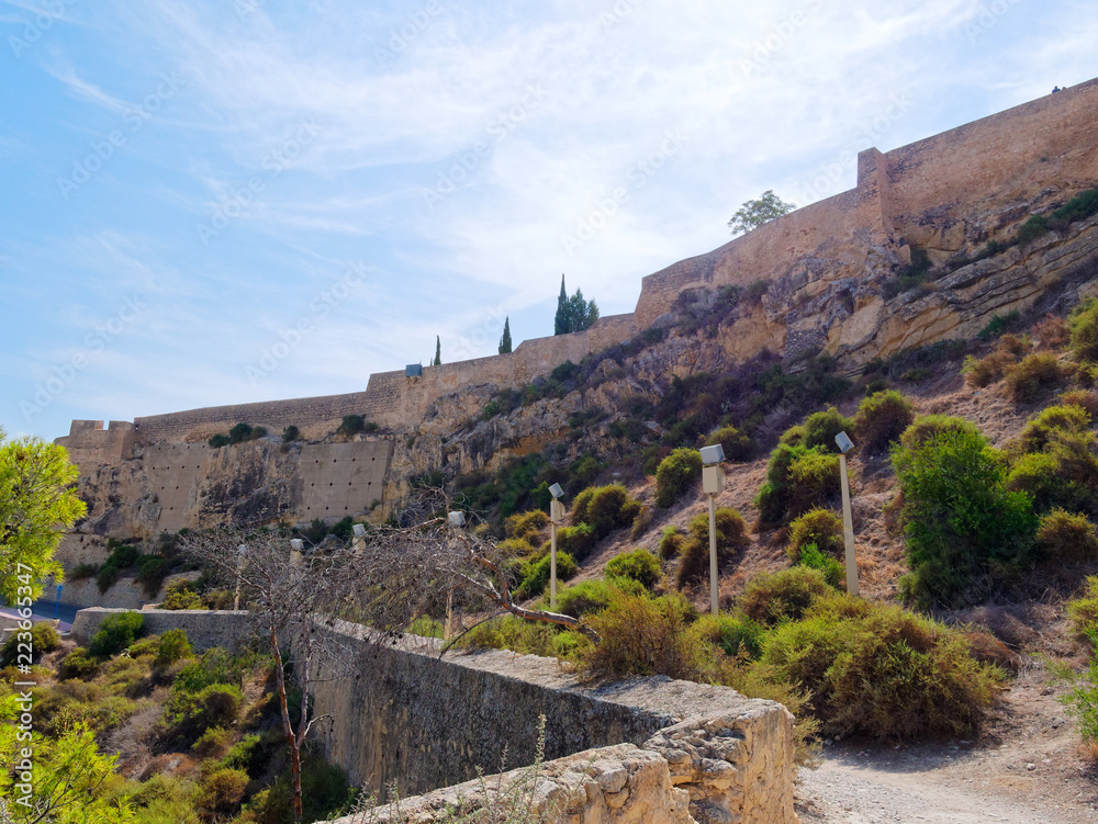 Fragment of the walls of the Castillo de Santa Barbara in Alicante, Spain.