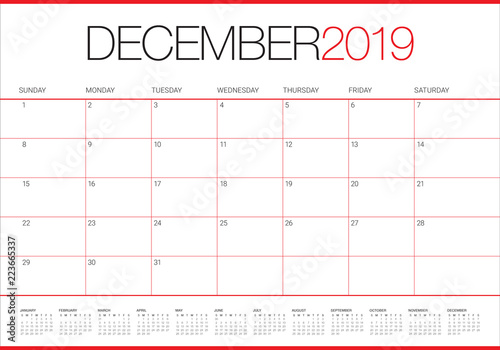 December 2019 desk calendar vector illustration