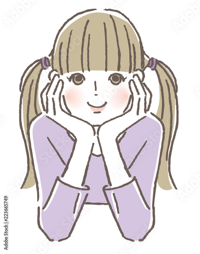 頬杖　女の子