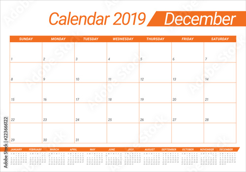 December 2019 desk calendar vector illustration