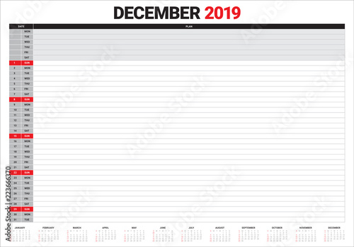 December 2019 desk calendar vector illustration