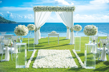 Romantic wedding ceremony on the lawn Sea view.