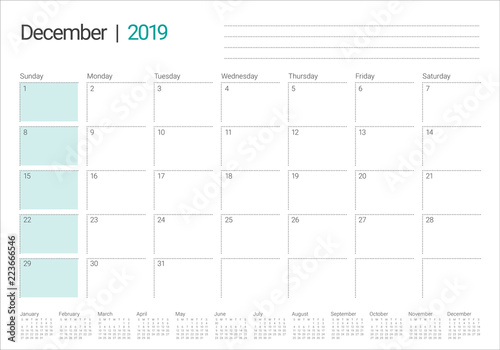 December 2019 desk calendar vector illustration