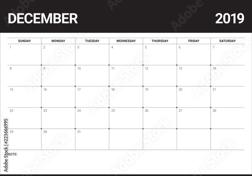December 2019 desk calendar vector illustration