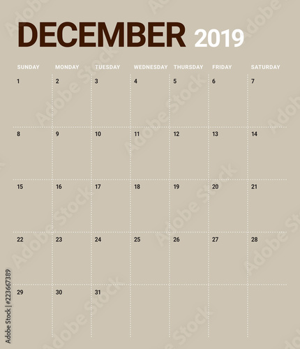 December 2019 desk calendar vector illustration
