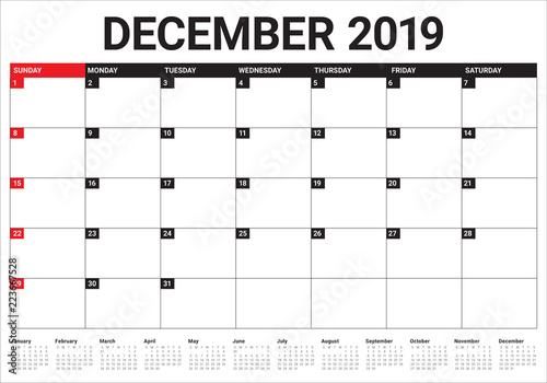 December 2019 desk calendar vector illustration