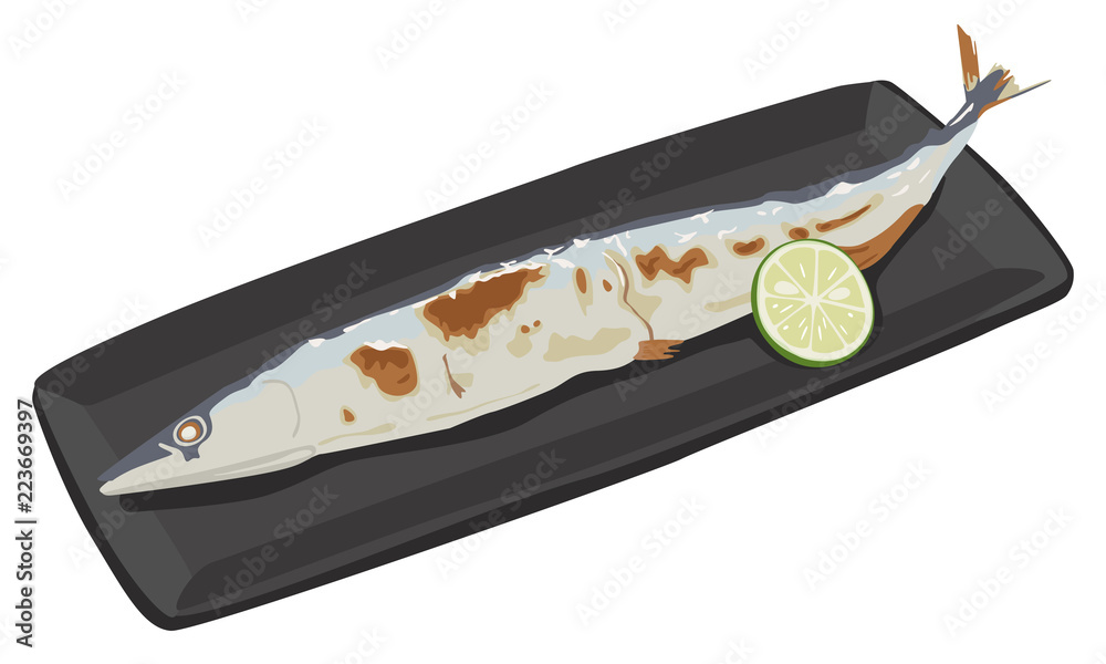 サンマのイラスト 秋刀魚は秋が旬の日本の焼き魚 Stock ベクター Adobe Stock