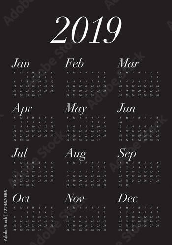 Year 2019 calendar vector design template