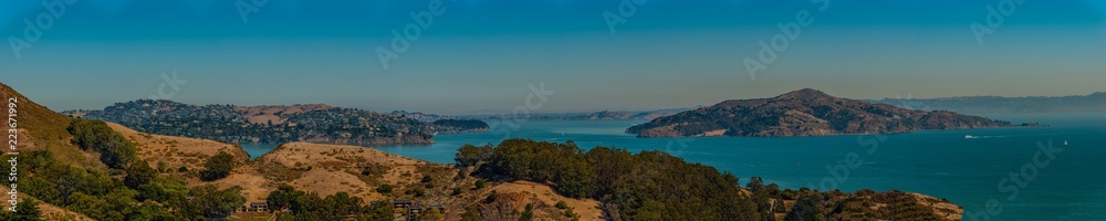 Panoramic view of San Francisco bay Islands ,Belvedere Is. and Angel Is. state park